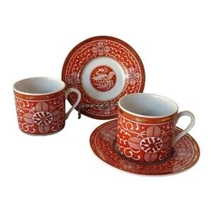 Vintage George Briard Imperial Brocade Demitasse Cup & Saucer Porcelain Set of 2